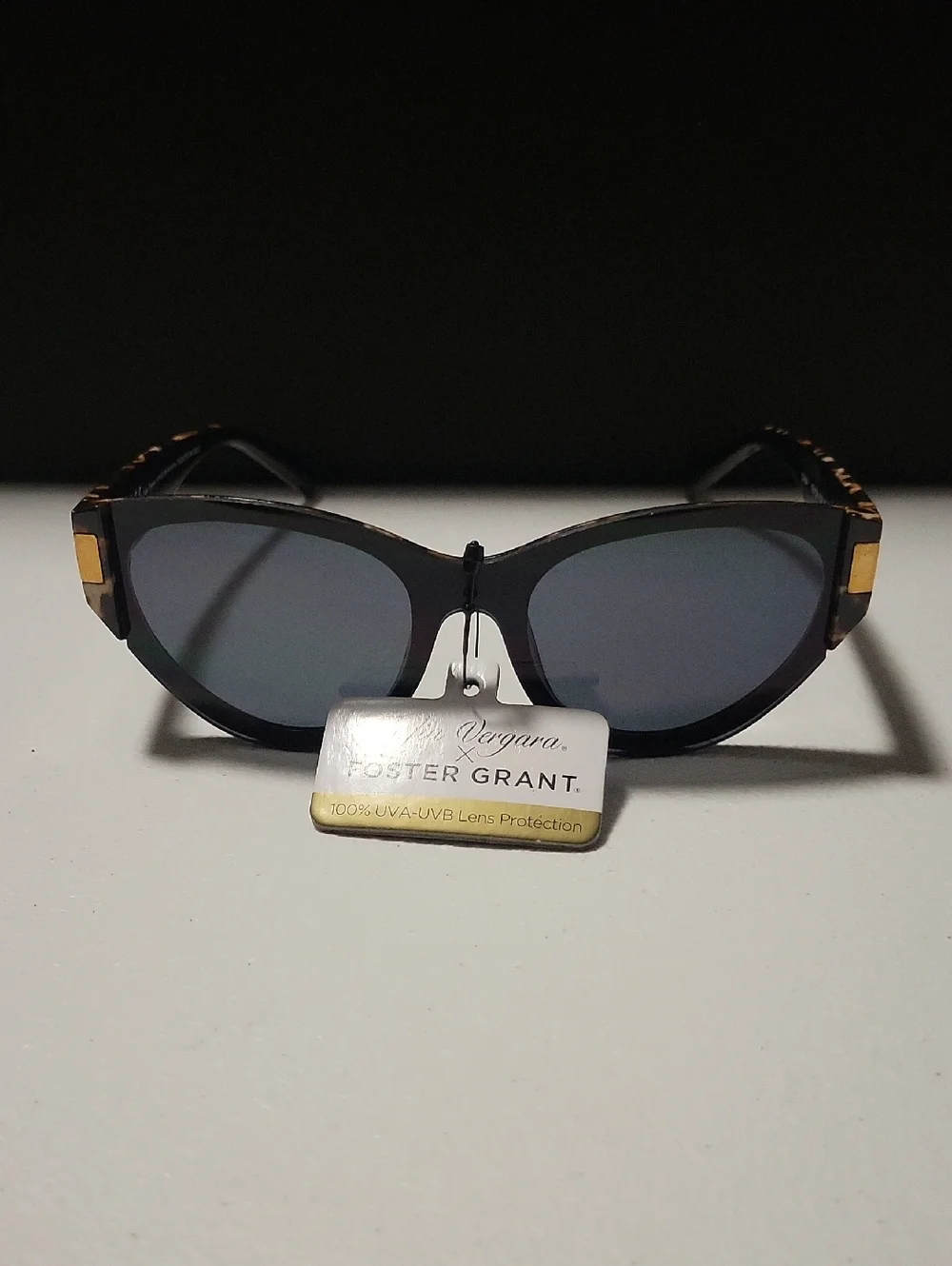 Foster Grant Black Cat-Eye Sunglasses with Gold Accents